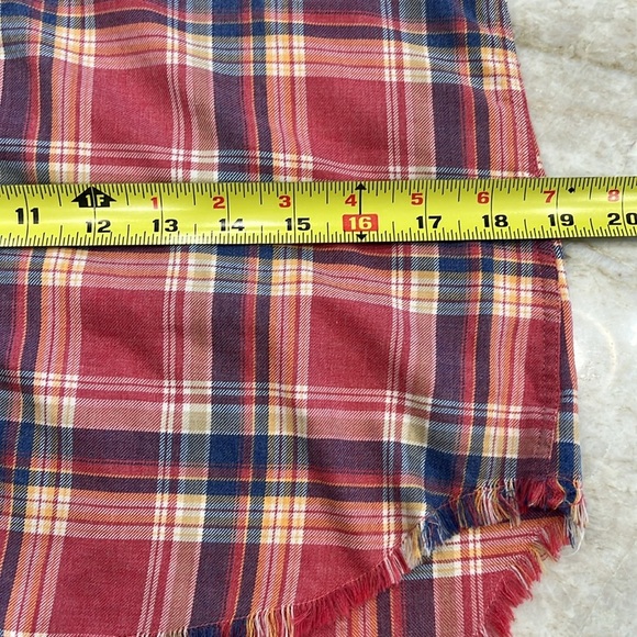FRAME Fray Hem Flannel Top in Light Red Check Men's Size Small Preppy Plaid Boho - Picture 9 of 14